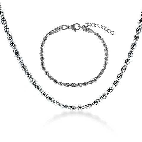 Set Cadena + Pulsera Torbillon Acero Inoxidable 4mm Collar