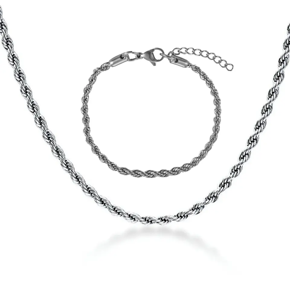 Set Cadena + Pulsera Torbillon Acero Inoxidable 4mm Collar 1