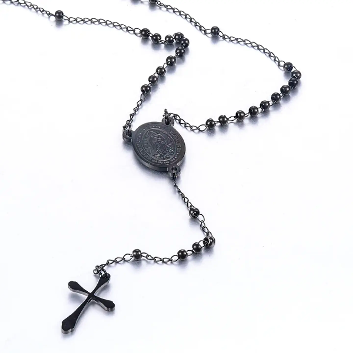 Collar Rosario Virgen Maria Con Cruz Acero Inoxidable 4