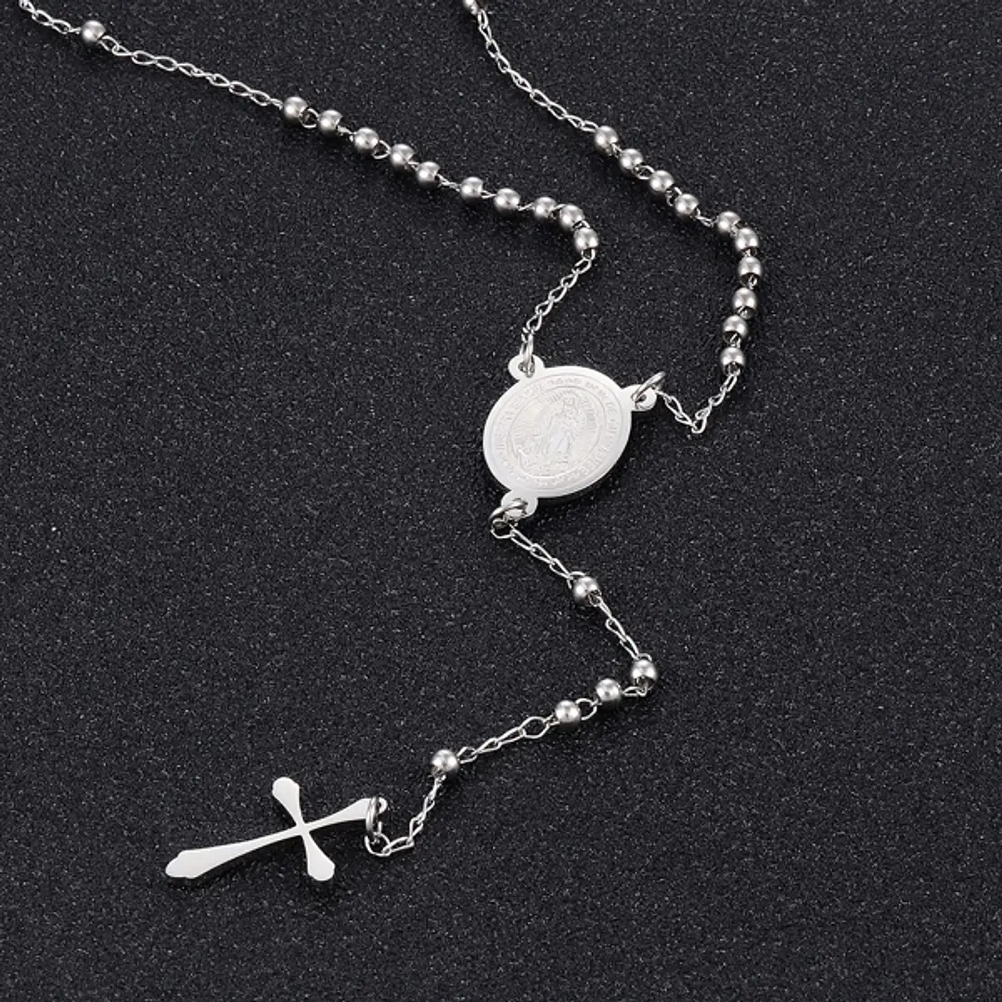 Collar Rosario Virgen Maria Con Cruz Acero Inoxidable 8