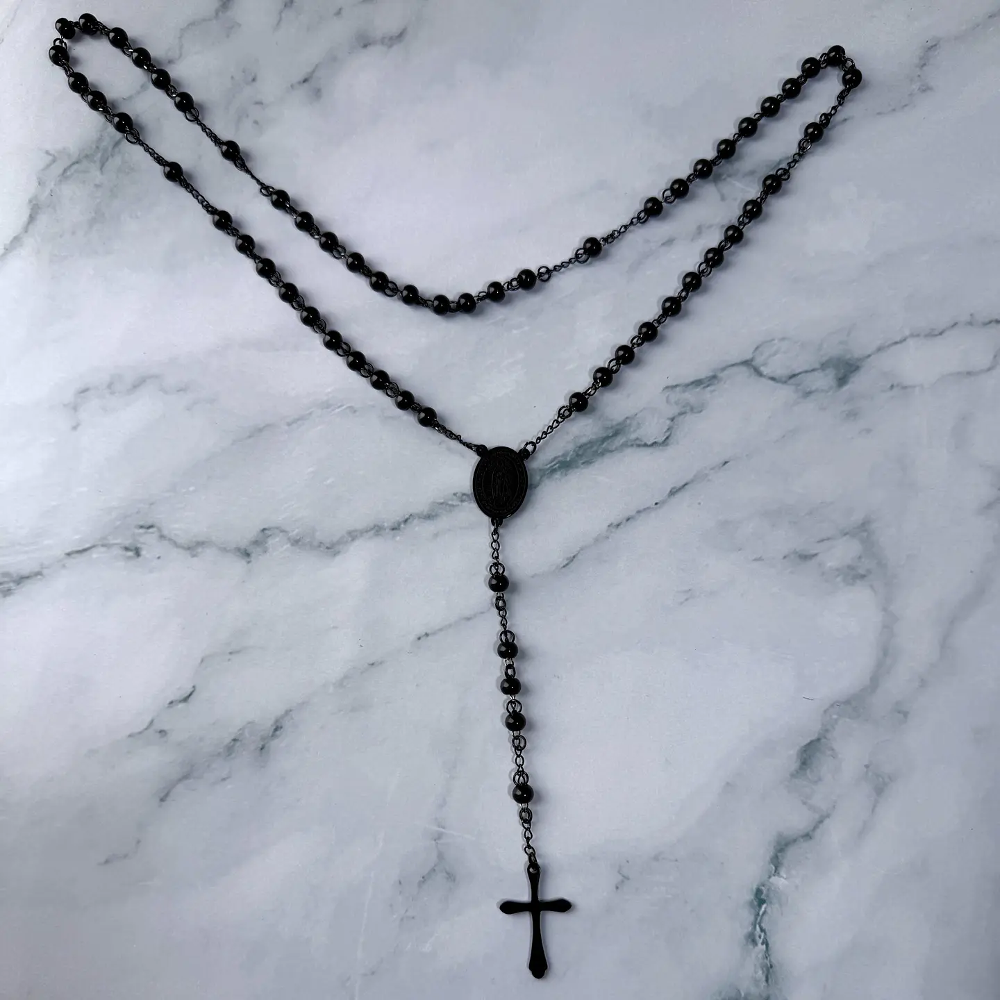 Collar Rosario Virgen Maria Con Cruz Acero Inoxidable 6
