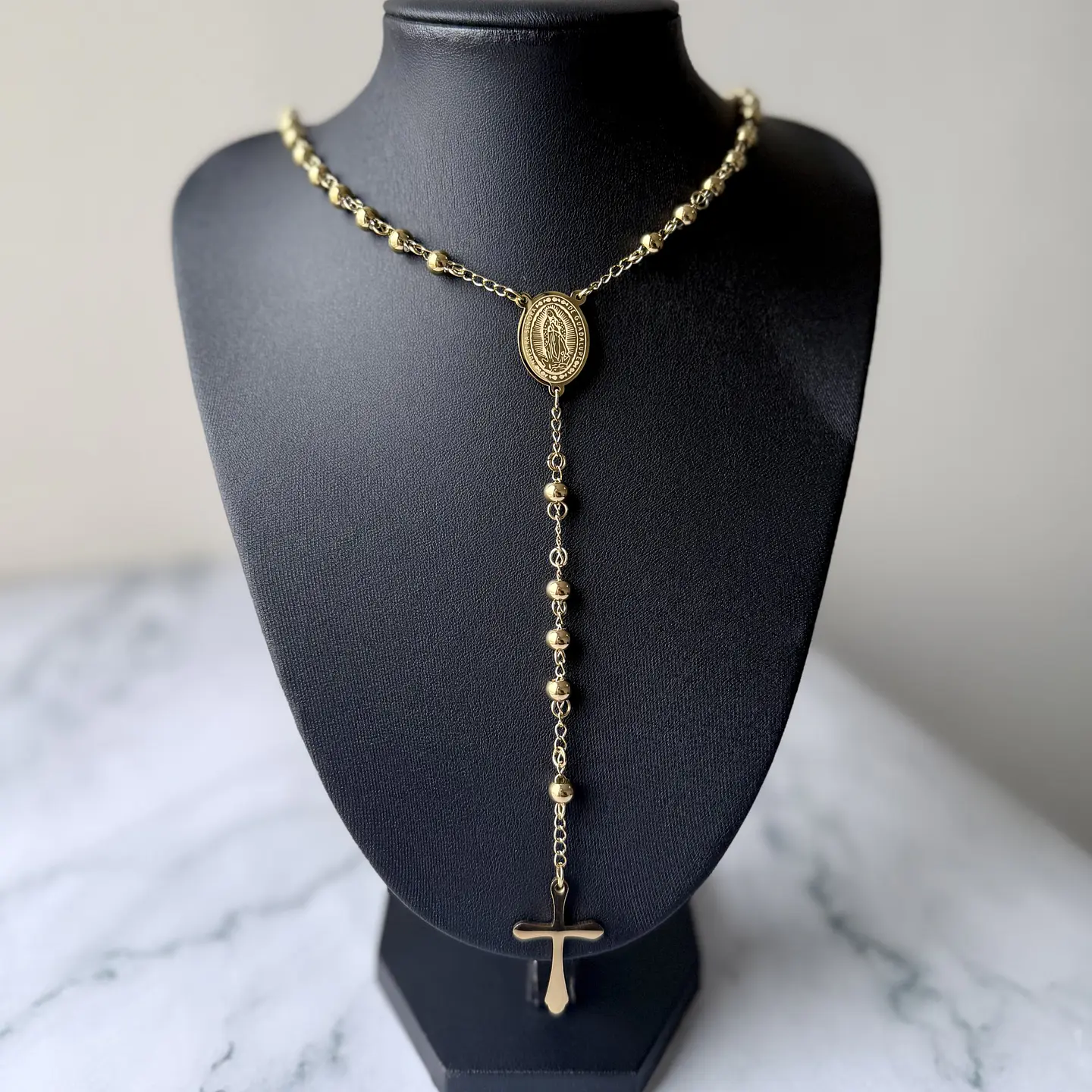 Collar Rosario Virgen Maria Con Cruz Acero Inoxidable 2