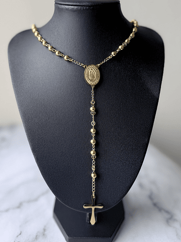 Collar Rosario Virgen Maria Con Cruz Acero Inoxidable