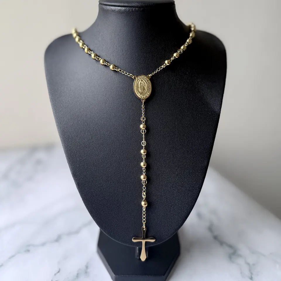 Collar Rosario Virgen Maria Con Cruz Acero Inoxidable 2