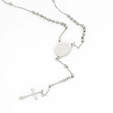 Collar Rosario Virgen Maria Con Cruz Acero Inoxidable