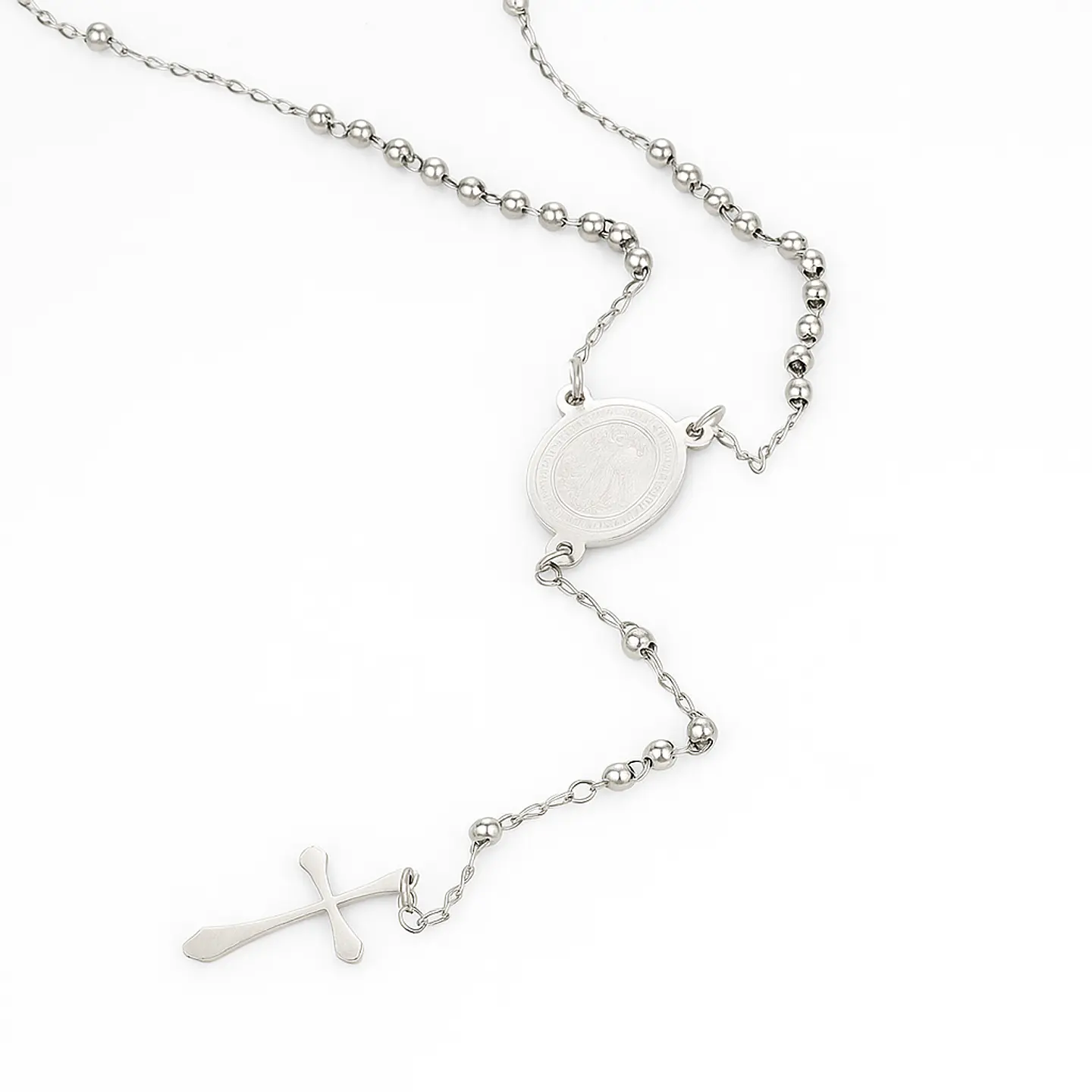 Collar Rosario Virgen Maria Con Cruz Acero Inoxidable 1