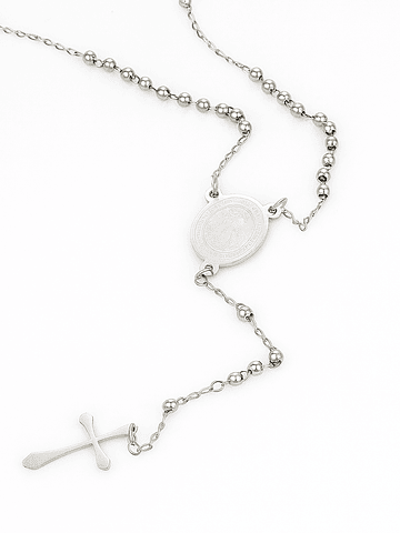 Collar Rosario Virgen Maria Con Cruz Acero Inoxidable