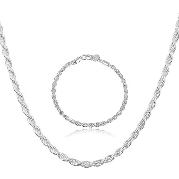 Set Cadena + Pulsera Torbillon Chapado Plata 925 4mm Collar 1