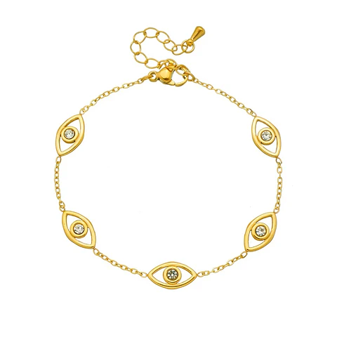 Pulsera Protección Ojo Turco Circones Acero Inoxidable Baño Oro 18k 