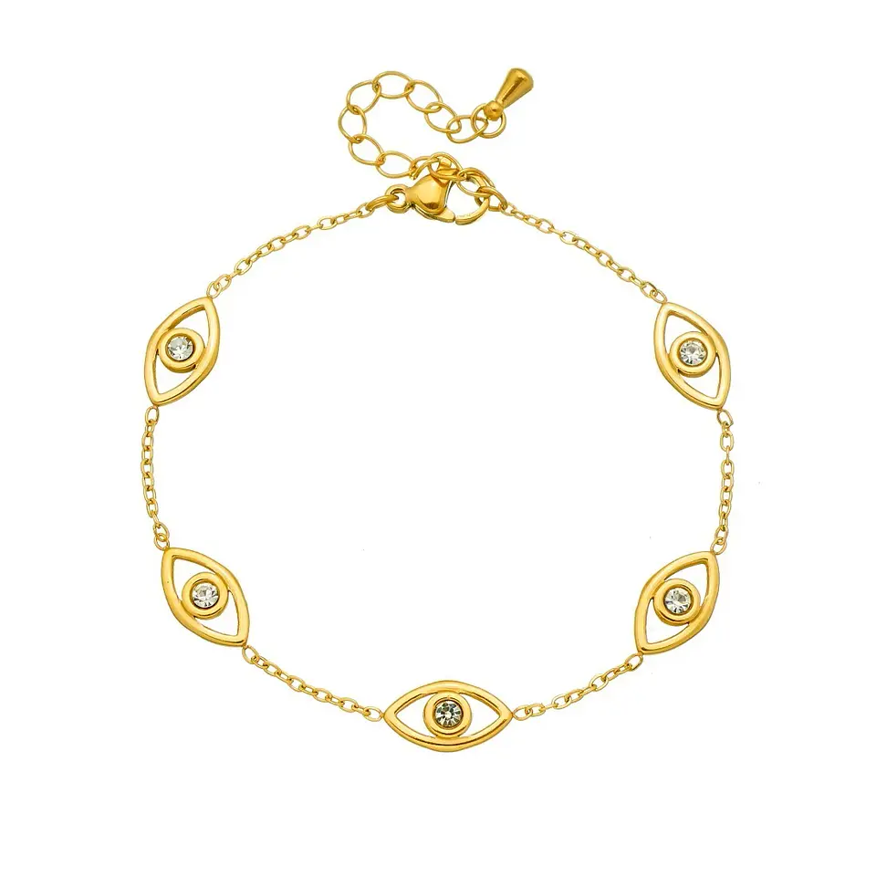 Pulsera Protección Ojo Turco Circones Acero Inoxidable Baño Oro 18k  1