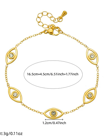 Pulsera Protección Ojo Turco Circones Acero Inoxidable Baño Oro 18k 