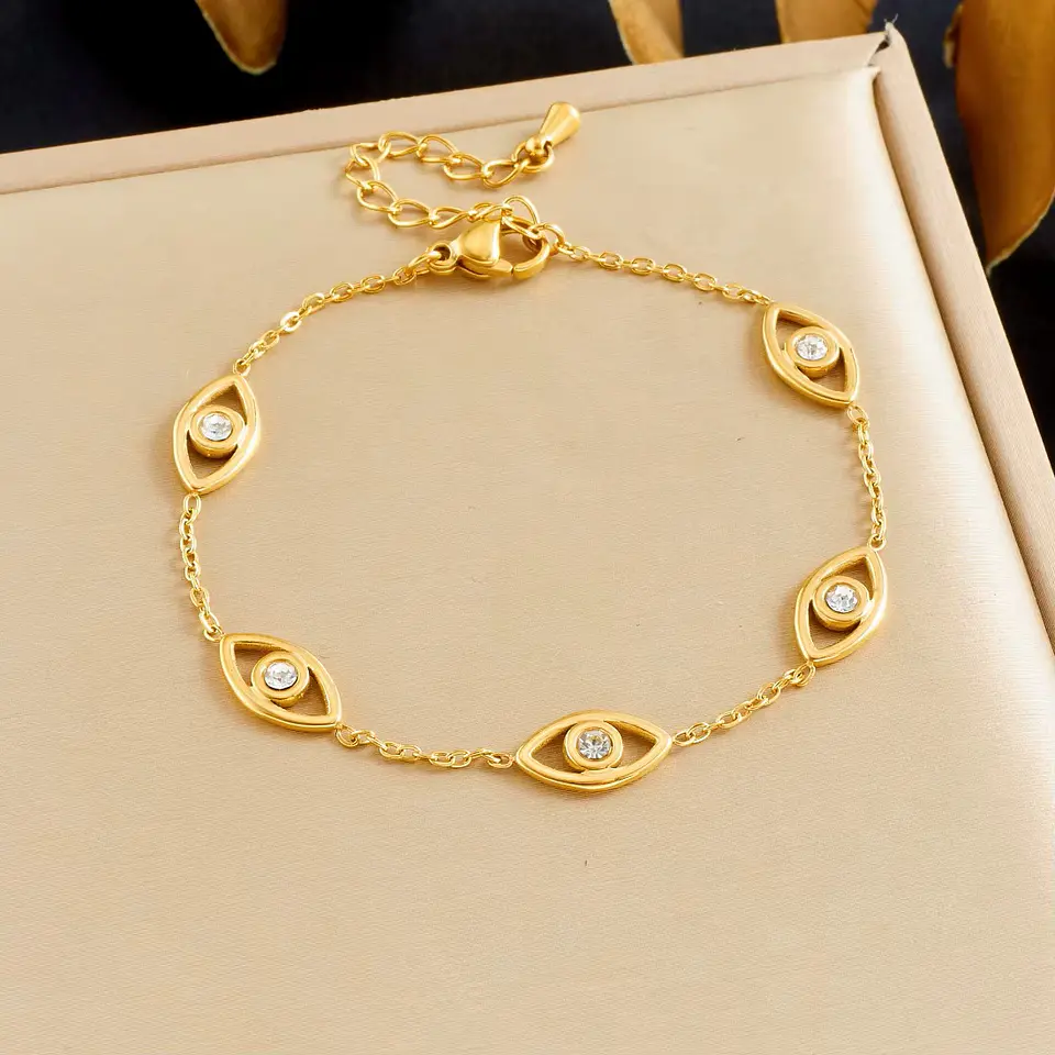 Pulsera Protección Ojo Turco Circones Acero Inoxidable Baño Oro 18k  3