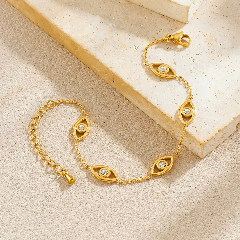 Pulsera Protección Ojo Turco Circones Acero Inoxidable Baño Oro 18k  4