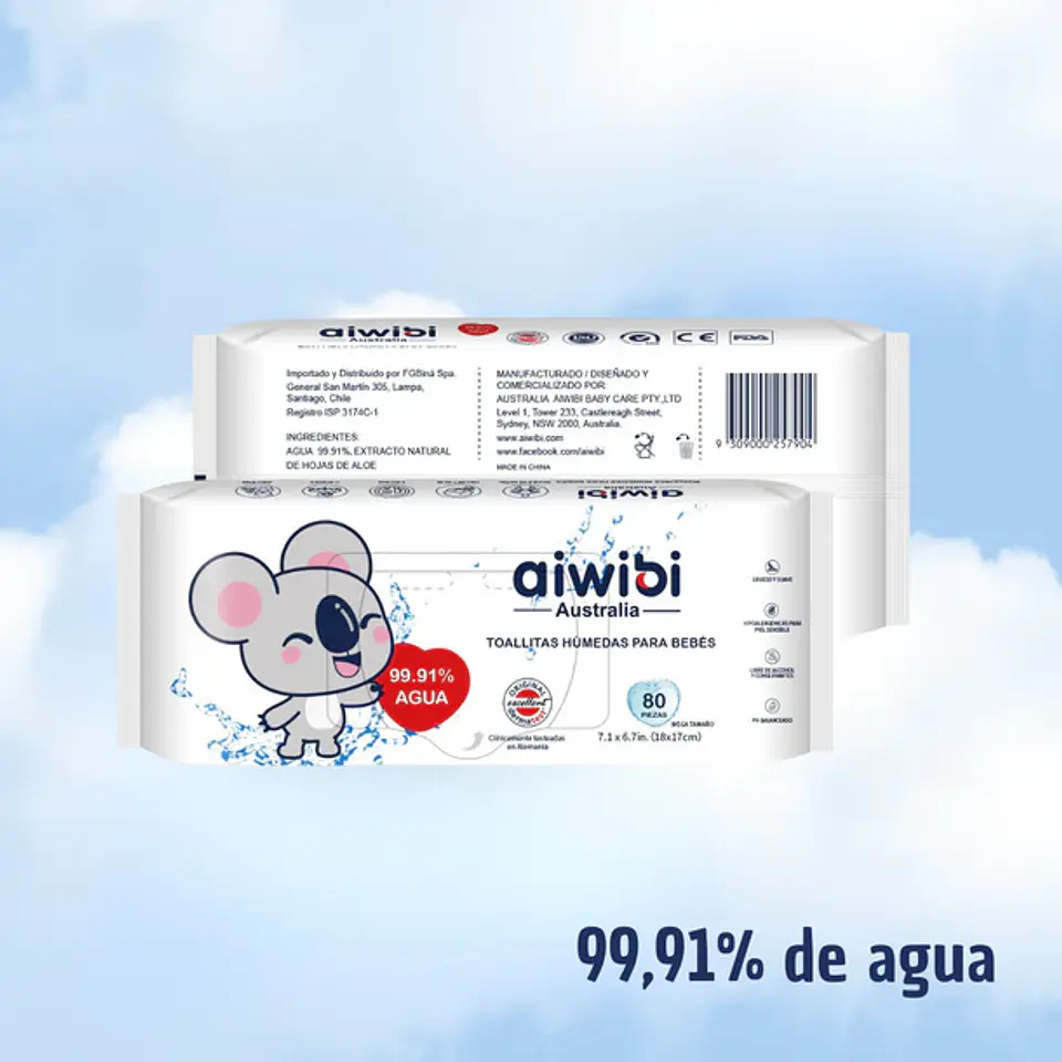 Toallitas Húmedas Aiwibi 99.91% Agua Pura 80 - 1 Unidad 2