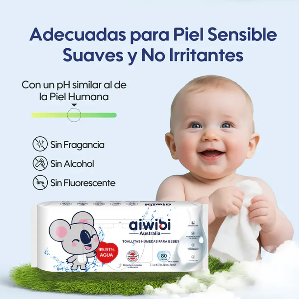 Toallitas Húmedas Aiwibi 99.91% Agua Pura 80 - 1 Unidad 4