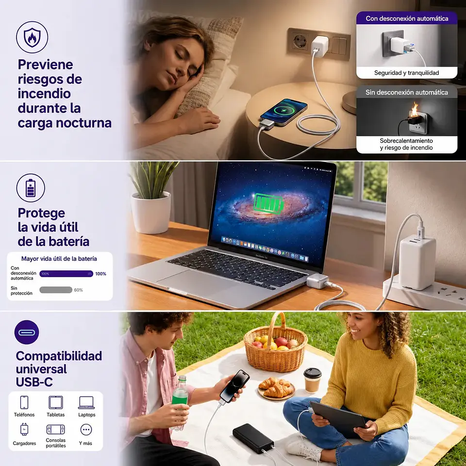 Desconector Inteligente Automático De Carga Celular Usb Tipo-c Universal 3