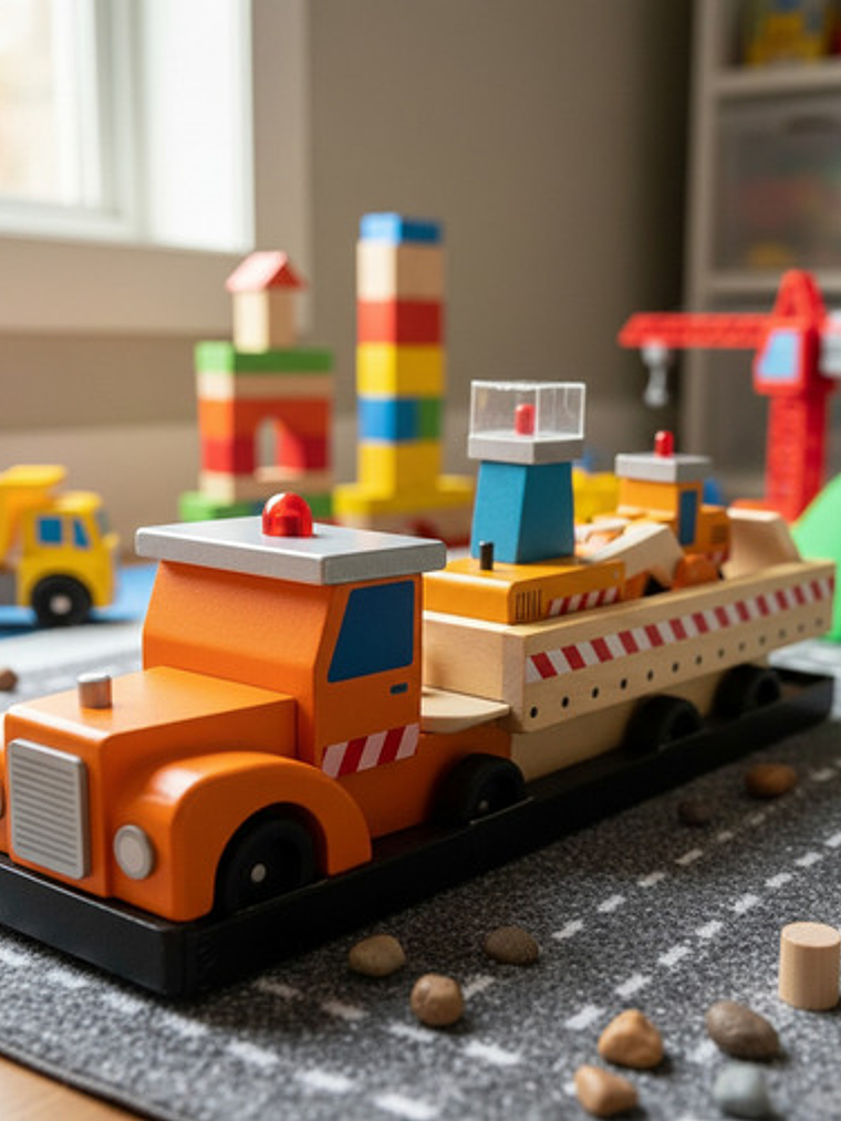 Camión Rampla Madera Construcción Niños Juguete 2