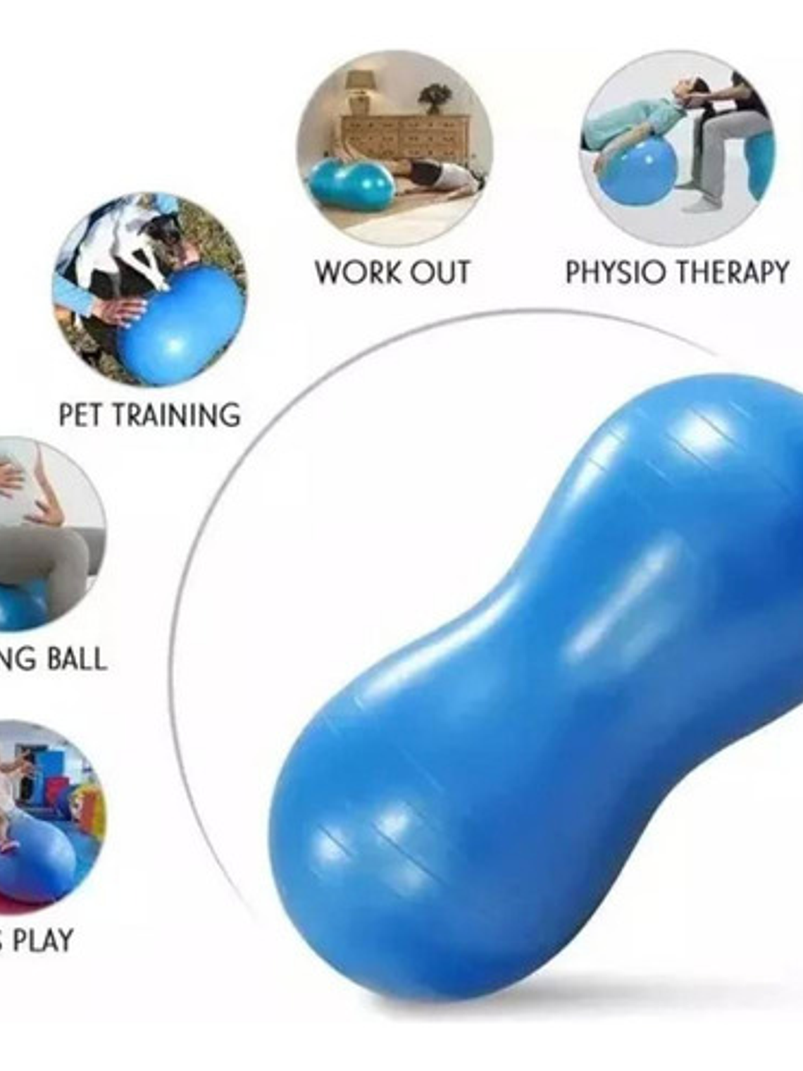 Balón Ovalado Pilates Yoga Tipo Maní 90x45cm Rehabilitación Color Azul 2