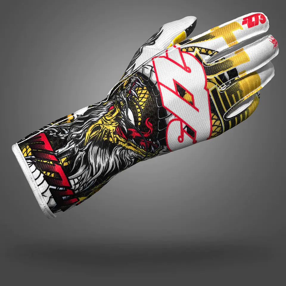 Guante karting -273 SHAOLIN Black/White/Red/Yellow - Asymmetric 2