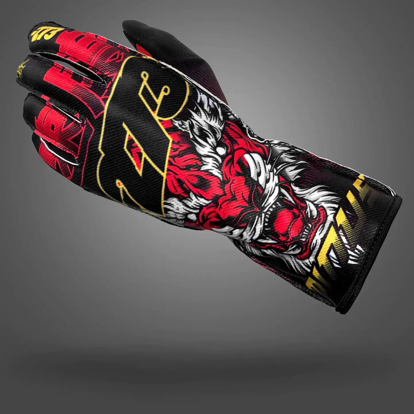 Guante karting -273 SHAOLIN Black/White/Red/Yellow - Asymmetric 3