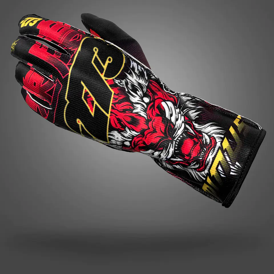 Guante karting -273 SHAOLIN Black/White/Red/Yellow - Asymmetric 3
