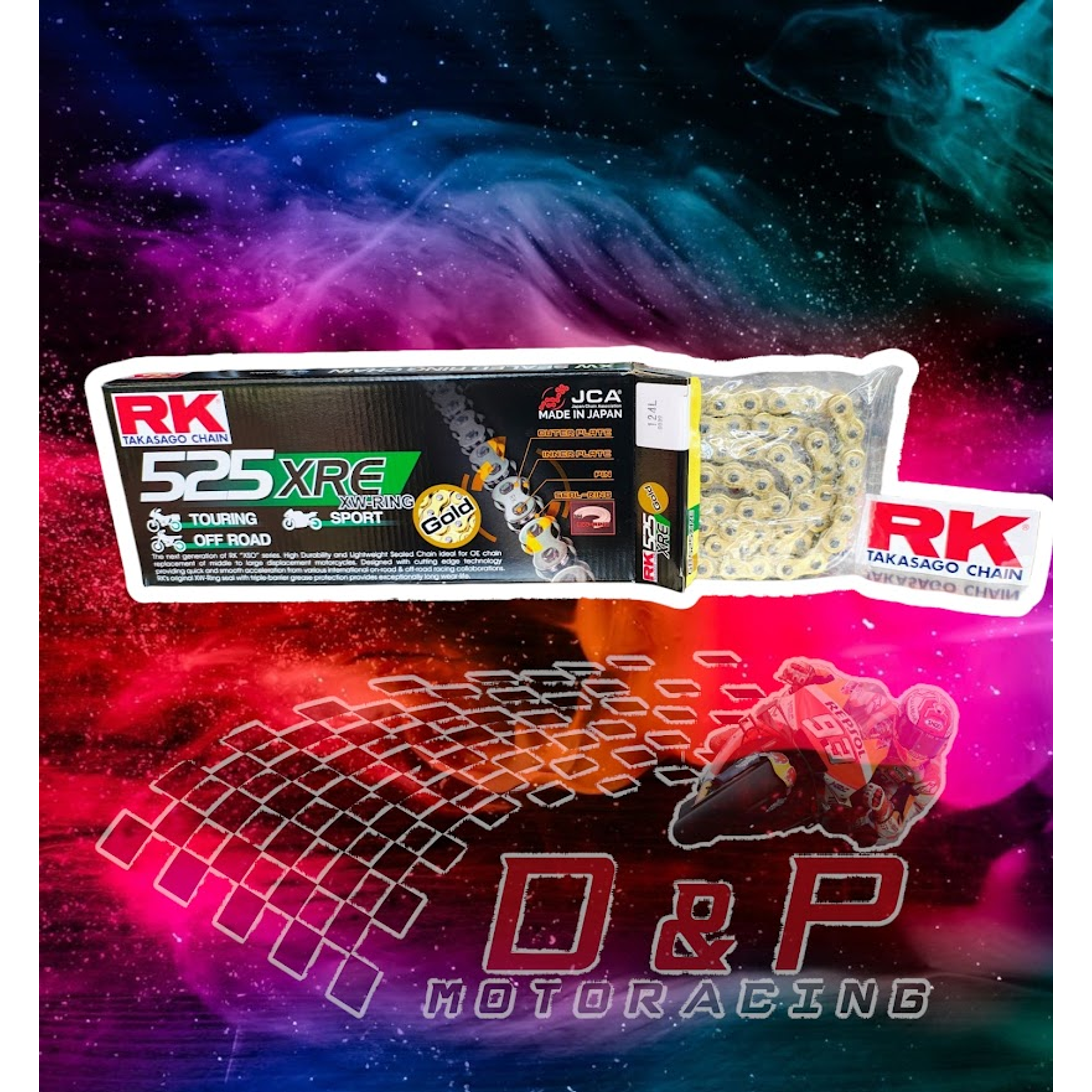 cadena rk xre 525 xw ring dorada remache  1