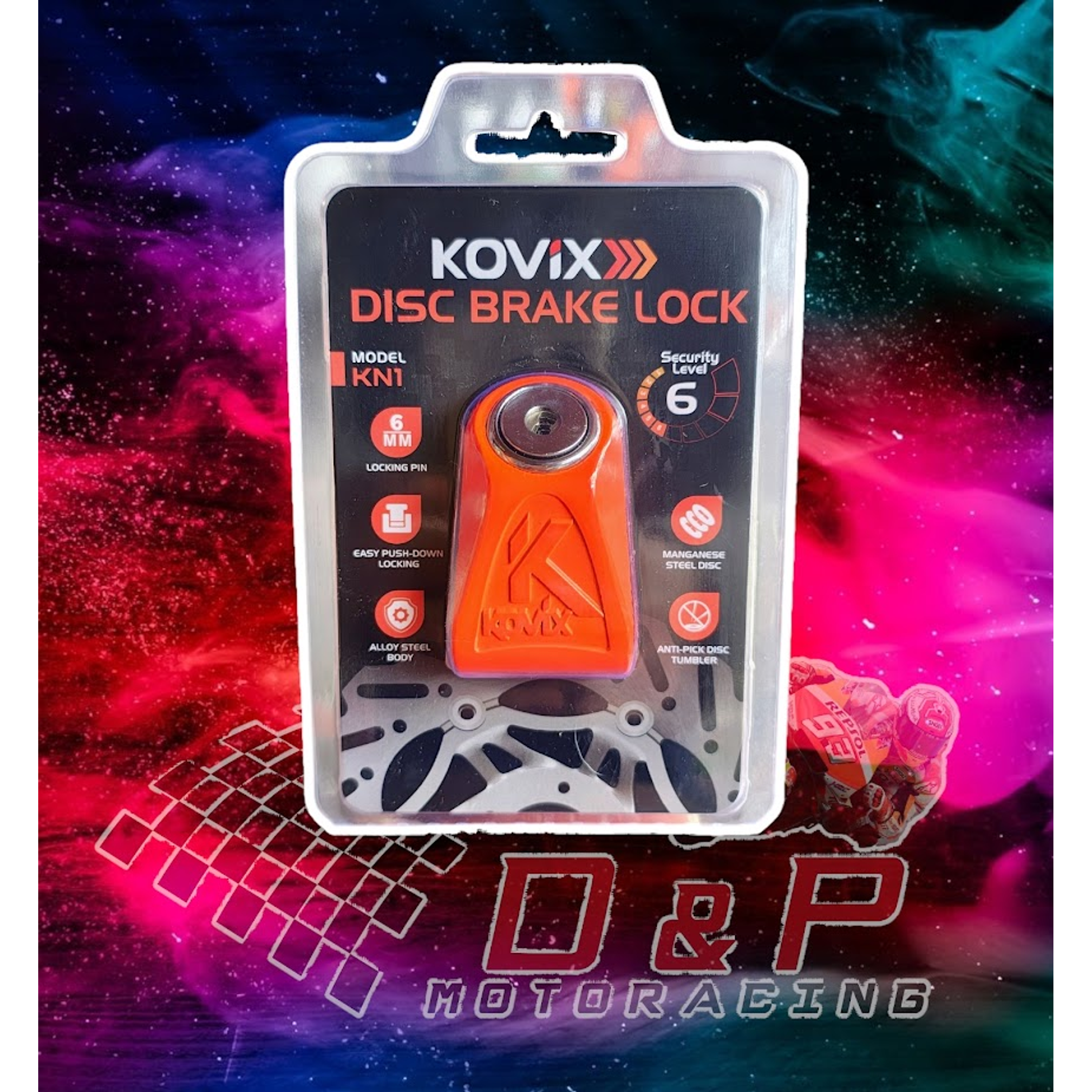Candado Disco Moto Kovix Kn1 Pasador 6mm naranjo 1