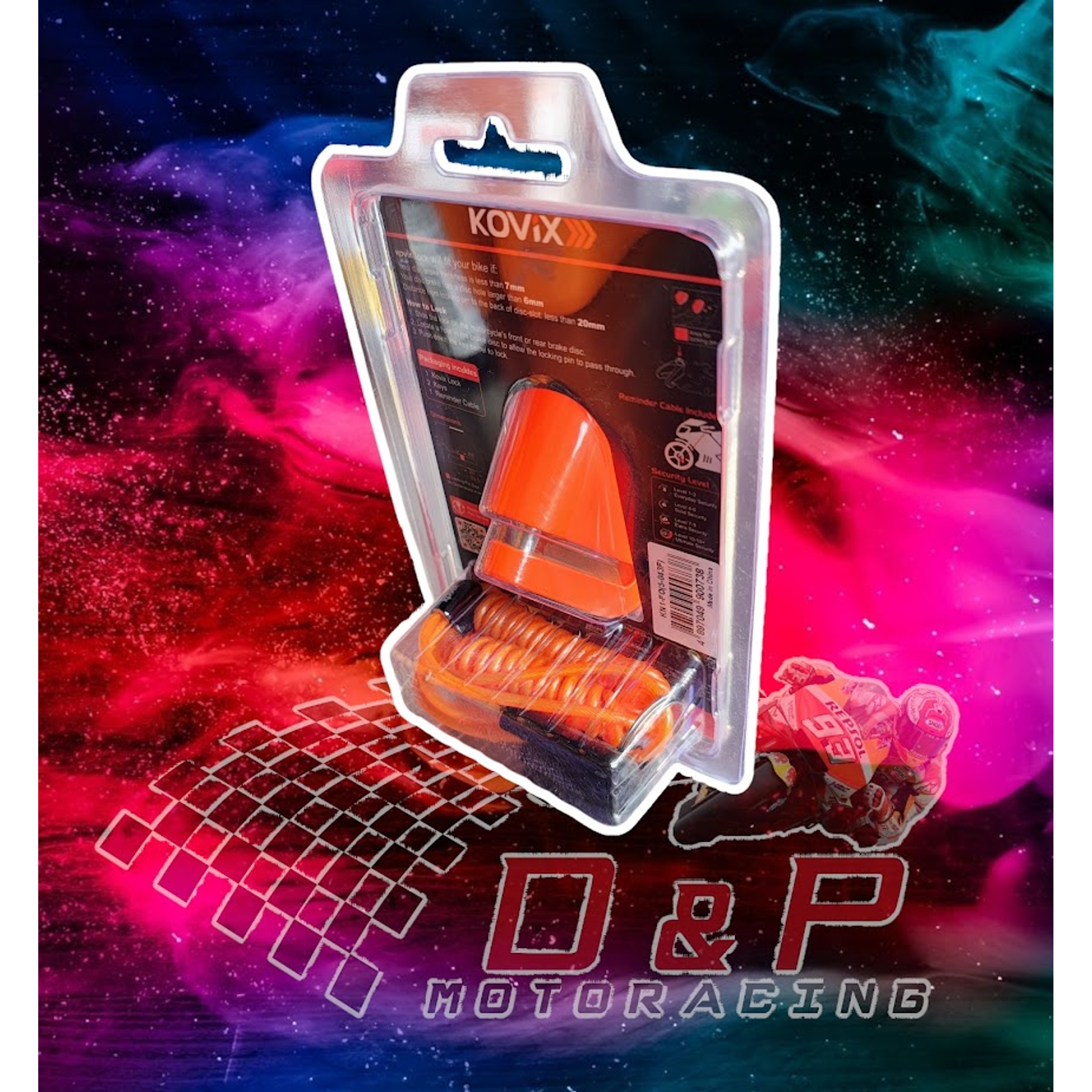 Candado Disco Moto Kovix Kn1 Pasador 6mm naranjo 2