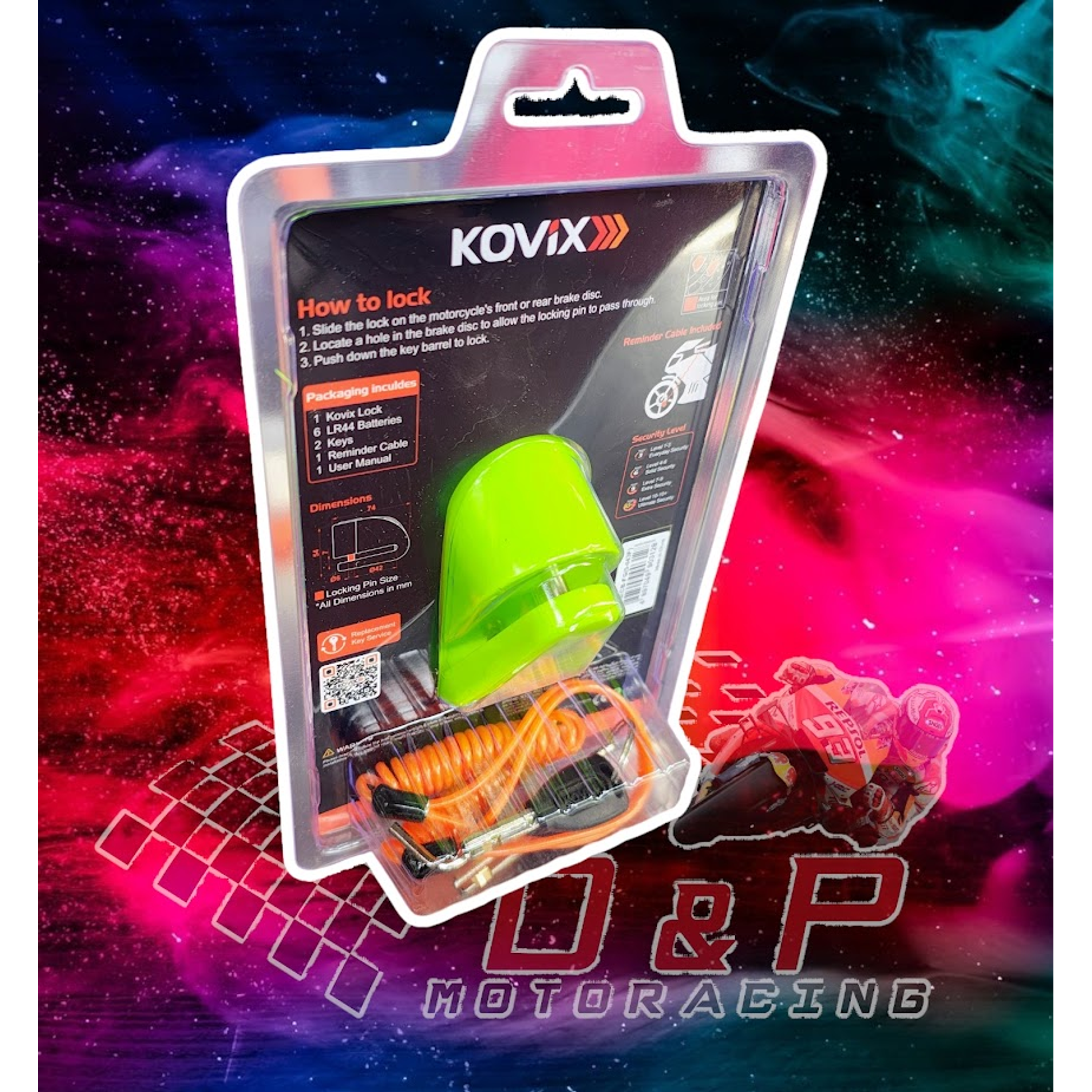 Candado Disco Moto Kovix Alarma 120db Kt6 6mm Color Verde 3