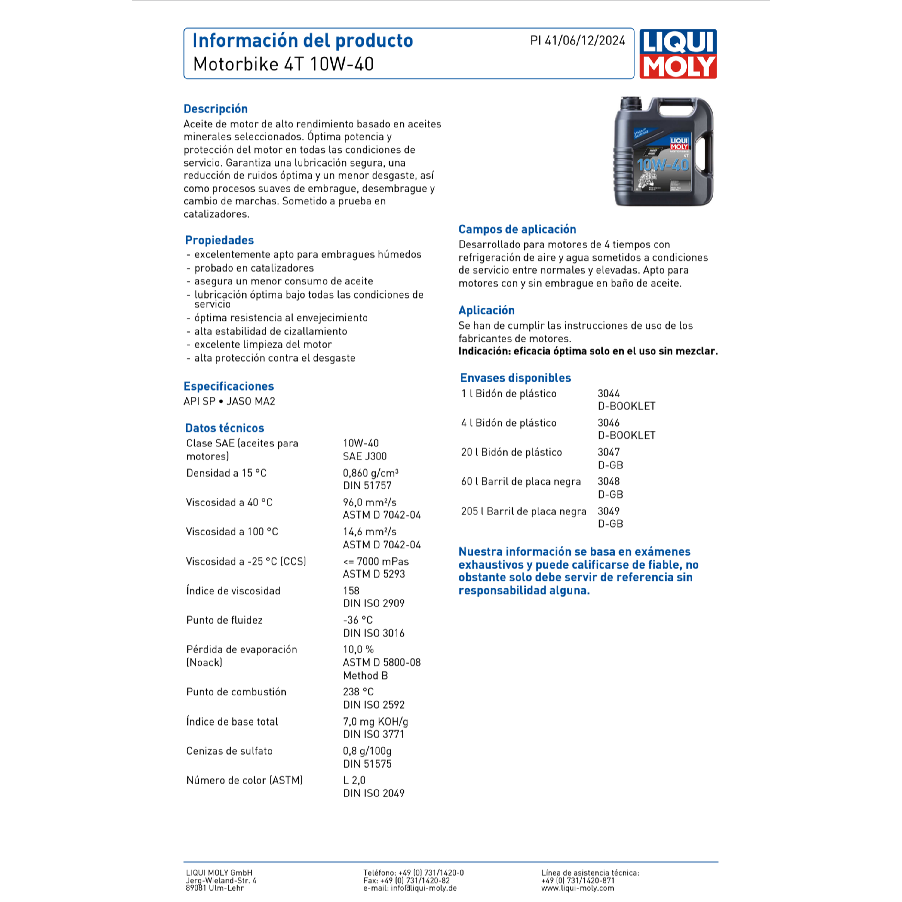 Aceite 10w40 Liqui Moly optimal  2