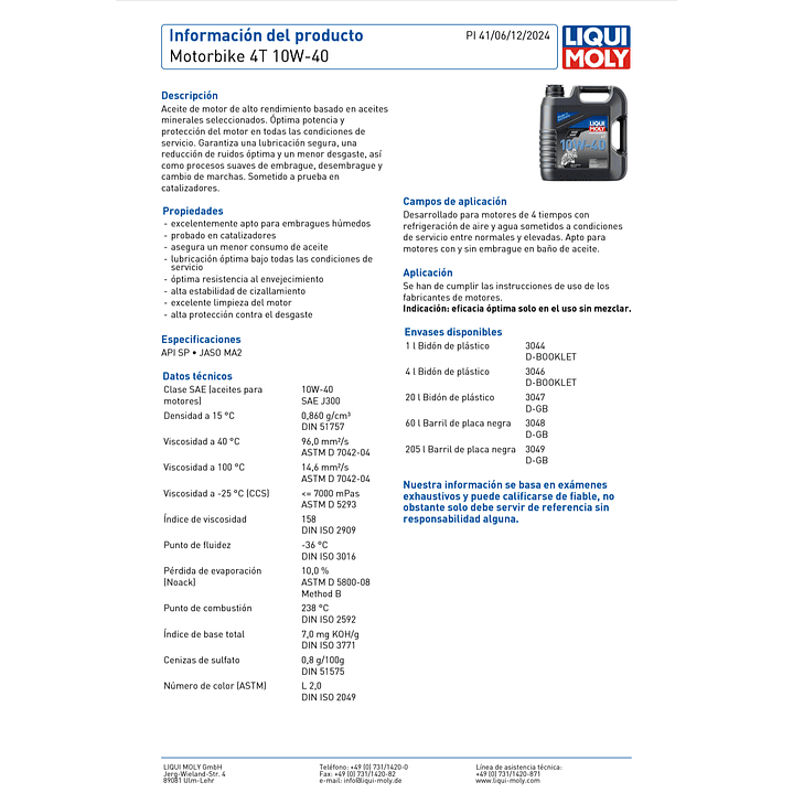 Aceite 10w40 Liqui Moly optimal  2