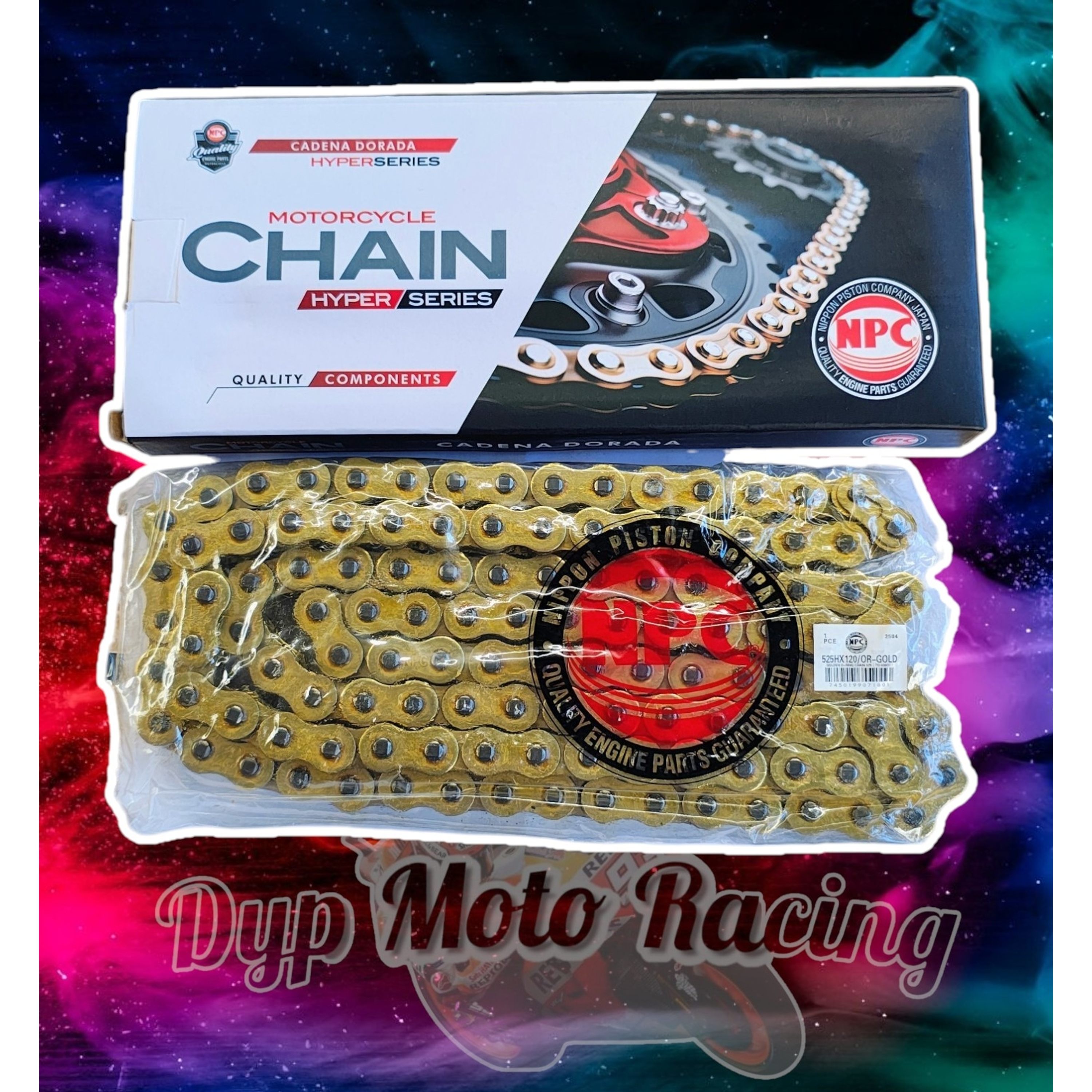 Cadena 525 x 120 reforzada con oring dorada npc japon 