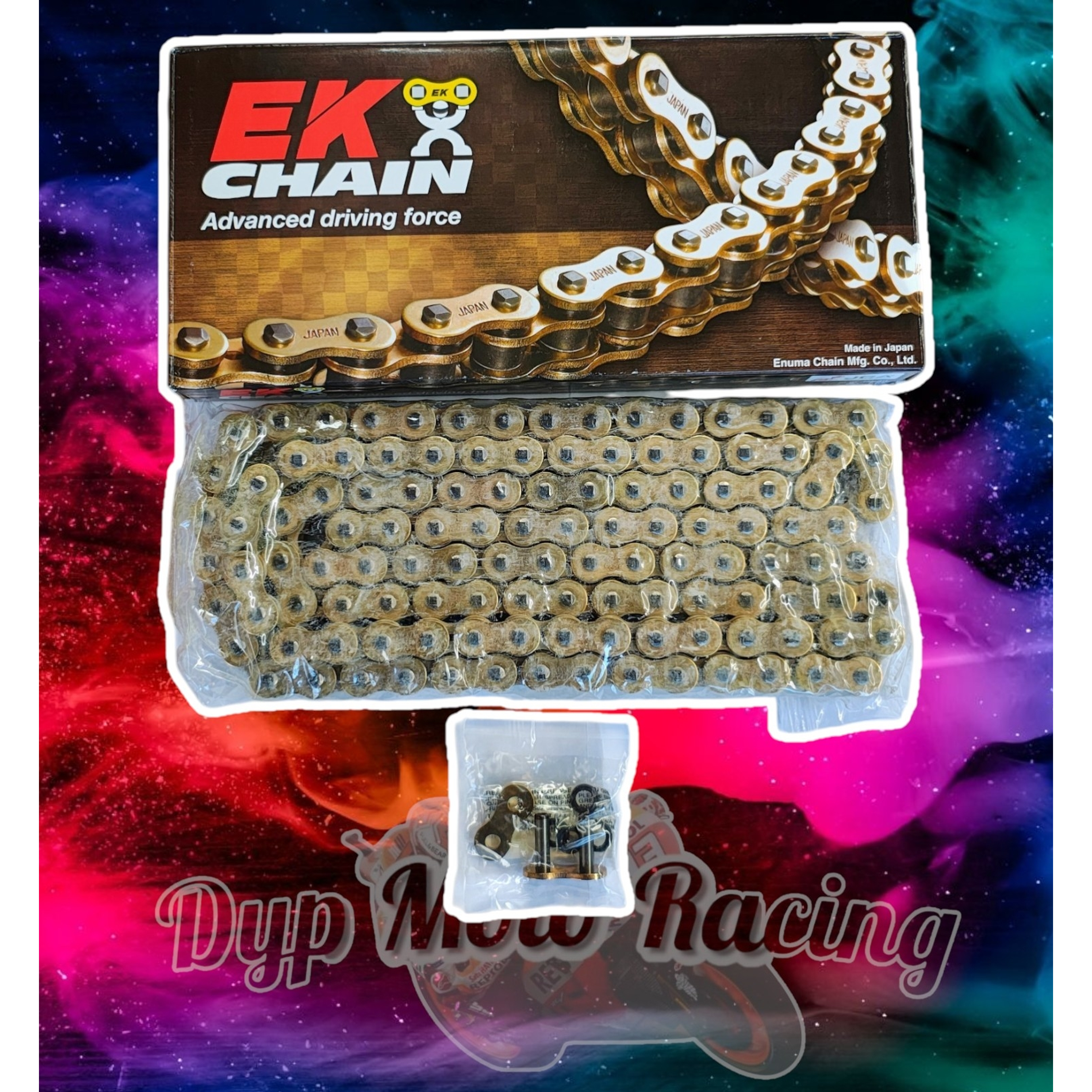 Cadena 525 x 120 EK CHAIN japonesa qx ring remache dorada  1