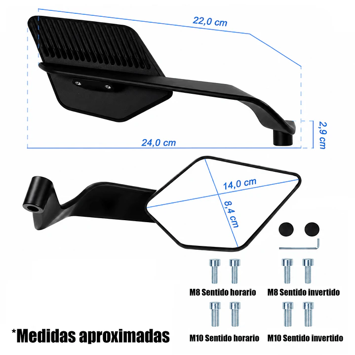 Espejos para moto moxi aleron sp abatibles con adaptadores 5