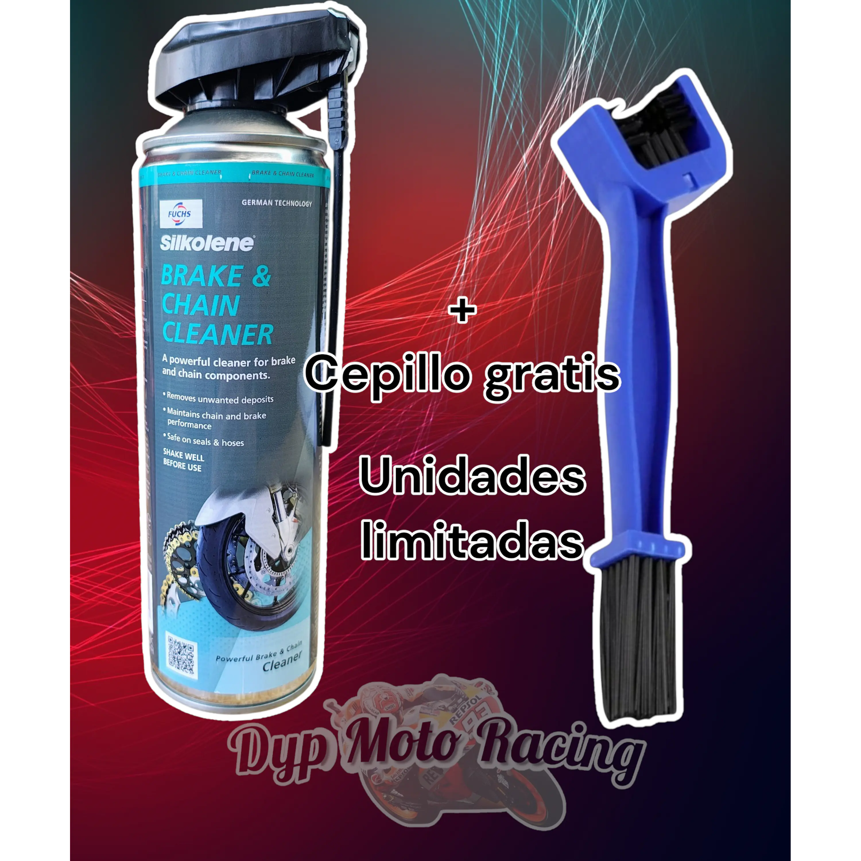 Limpiador de cadenas y frenos silkolene + cepillo gratis
