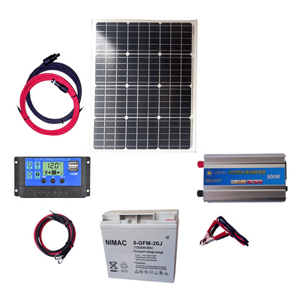 Kit Solar  Inversor 500w Panel 50w  Batería 20ah Control 20a 1