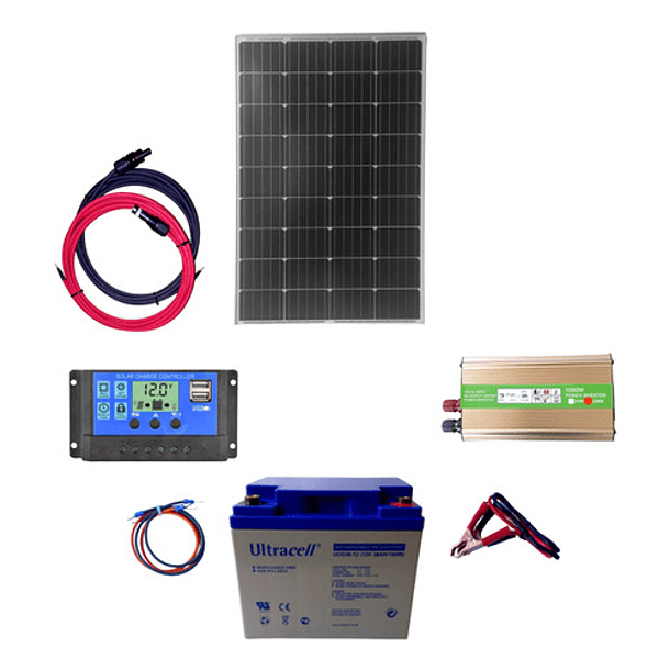 Kit Solar Inversor 1000w Panel 100w Control 20a Batería 38ah Color Negro Voltaje Máximo Del Sistema 1000v 1