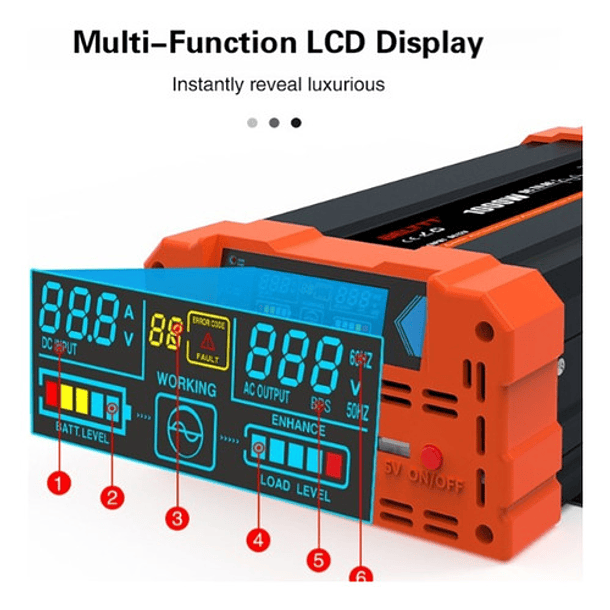 Inversor de 1000W Continuos,  Onda Pura 12V/220V, 50HZ, 2000Wpeak, Apto Motores Bombas 6