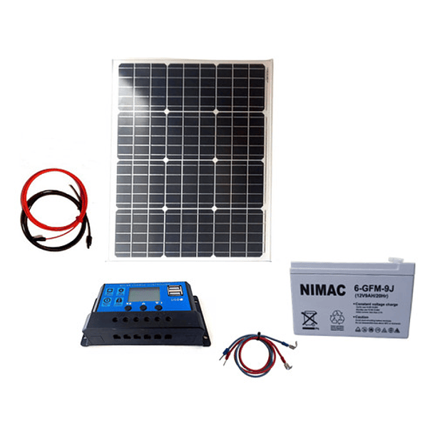 Kit Solar Económico Panel 50w  Bateria 12v, 9ah 1