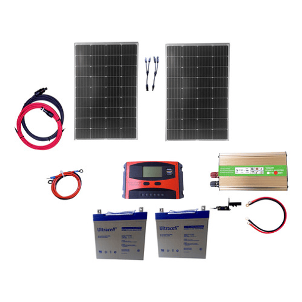 Kit Solar Invers  1000w Panel 2x100w Bater 2x55ah Control30a 1