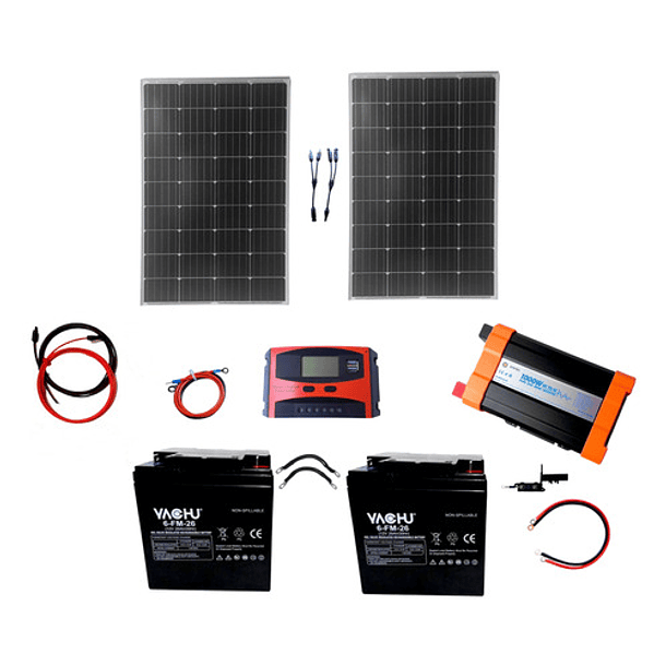 Kit Solar Inversor 1000w Onda Pura Bater 2x26ah Panel 2x100w 1