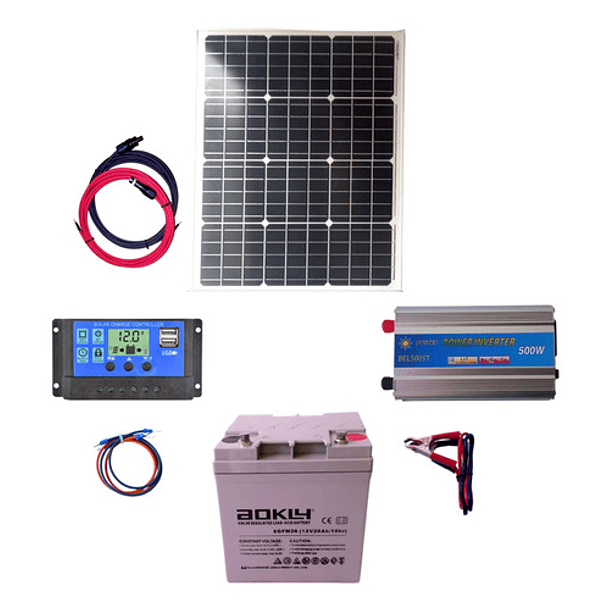 Kit Solar Inversor 500w, Control 20a, Batería 26ah-panel 50w 1