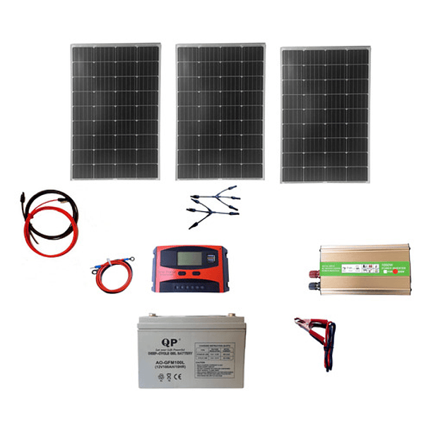 Kit Solar Inversor 1000w, Batería 100ah, Panel 3x100w, C 30a 1