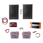 Kit Solar Inversor 1000W Onda Pura, Baterías  2x40Ah, Panel 2x100w 1