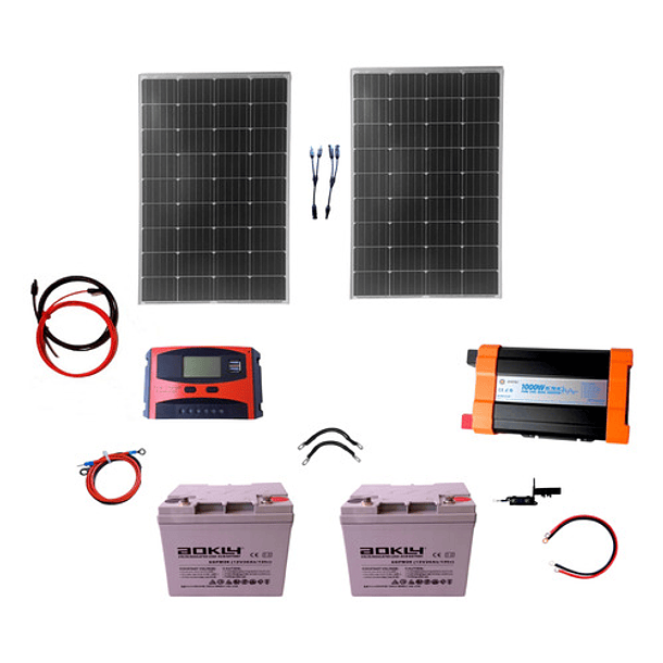 Kit Solar Inversor 1000W Onda Pura, Baterías  2x40Ah, Panel 2x100w