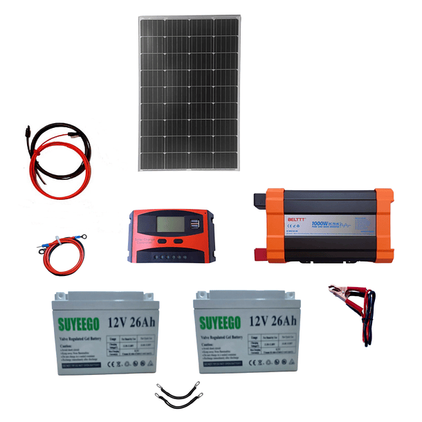 Kit Solar Inversor 1000w Onda Pura Bateria 2x26ah Panel 100w 4