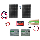 Kit Solar Inversor 1000w 12/220V,  Panel 2x100W Monocristalino, Batería GEL  2x26 Ah, Controlador  30A 1