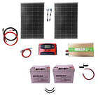 Kit Solar Inversor 1000w 12/220V,  Panel 2x100W Monocristalino, Batería GEL  2x26 Ah, Controlador  30A 2