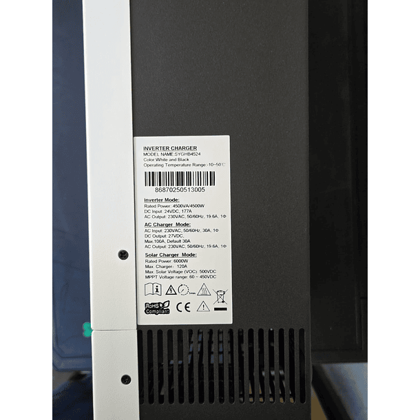 Inversor 4500w,  24v/220v,Onda Pura, MPPT 120A, apto  para  Motores y  Bombas  4