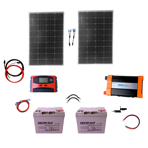 Kit Solar Inversor 1000w Onda Pura Bater 2x26ah Panel 2x100w